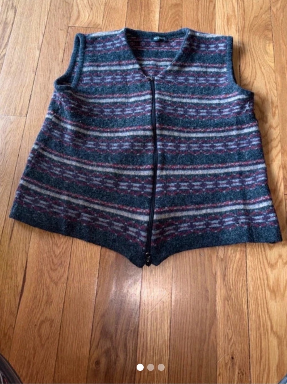 Striped Wool-Blend Zip Vest in Gray and Burgundy